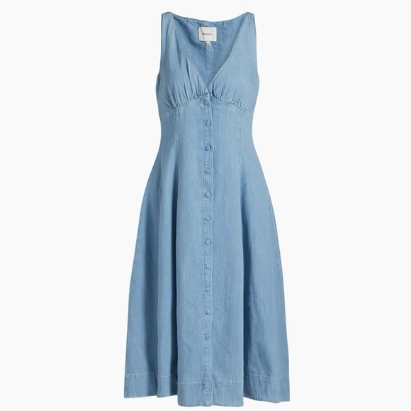 NWT Reformation Sebastian Denim Midi Dress Savannah V-neck Button-Front Size 4 - Picture 6 of 13